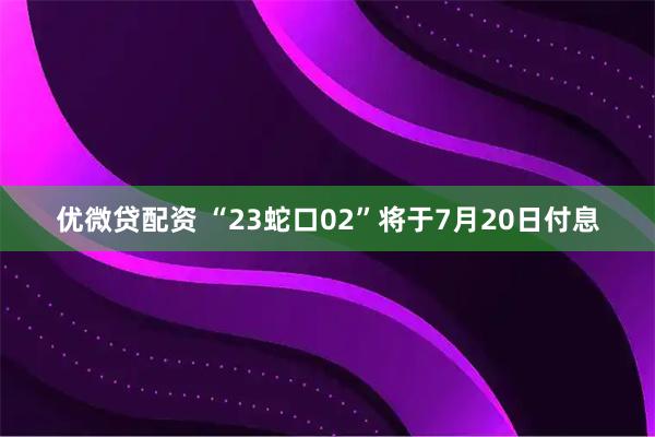 优微贷配资 “23蛇口02”将于7月20日付息